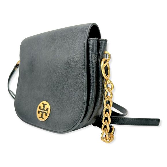 Tory Burch | One Size | Everly Black Pebbled Leather Flap Saddle Bag - Picture 2 of 12